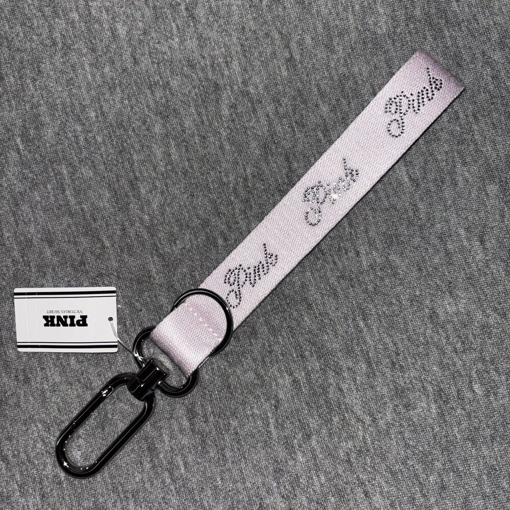 Victoria’s Secret PINK Keychain Light Pink Rhinestone Bling Script Logo Strap